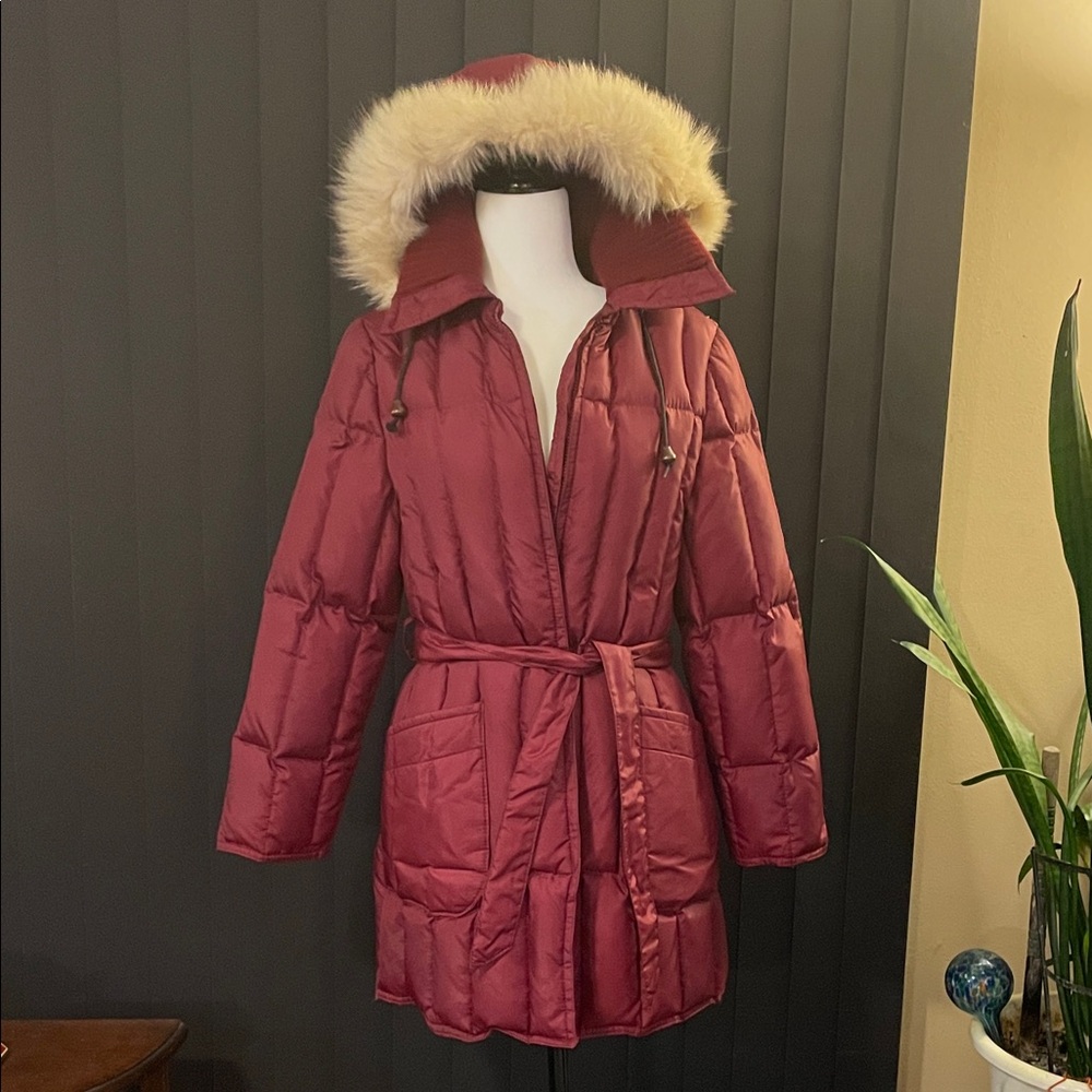 Vintage 1970’s Sears Women's Down Filled Red Hooded Puffer Coat